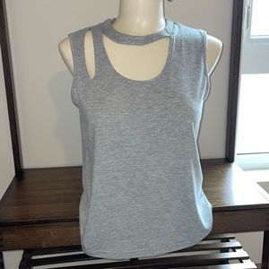 Edgy Gray neck cutout sleeveless T-shirt..